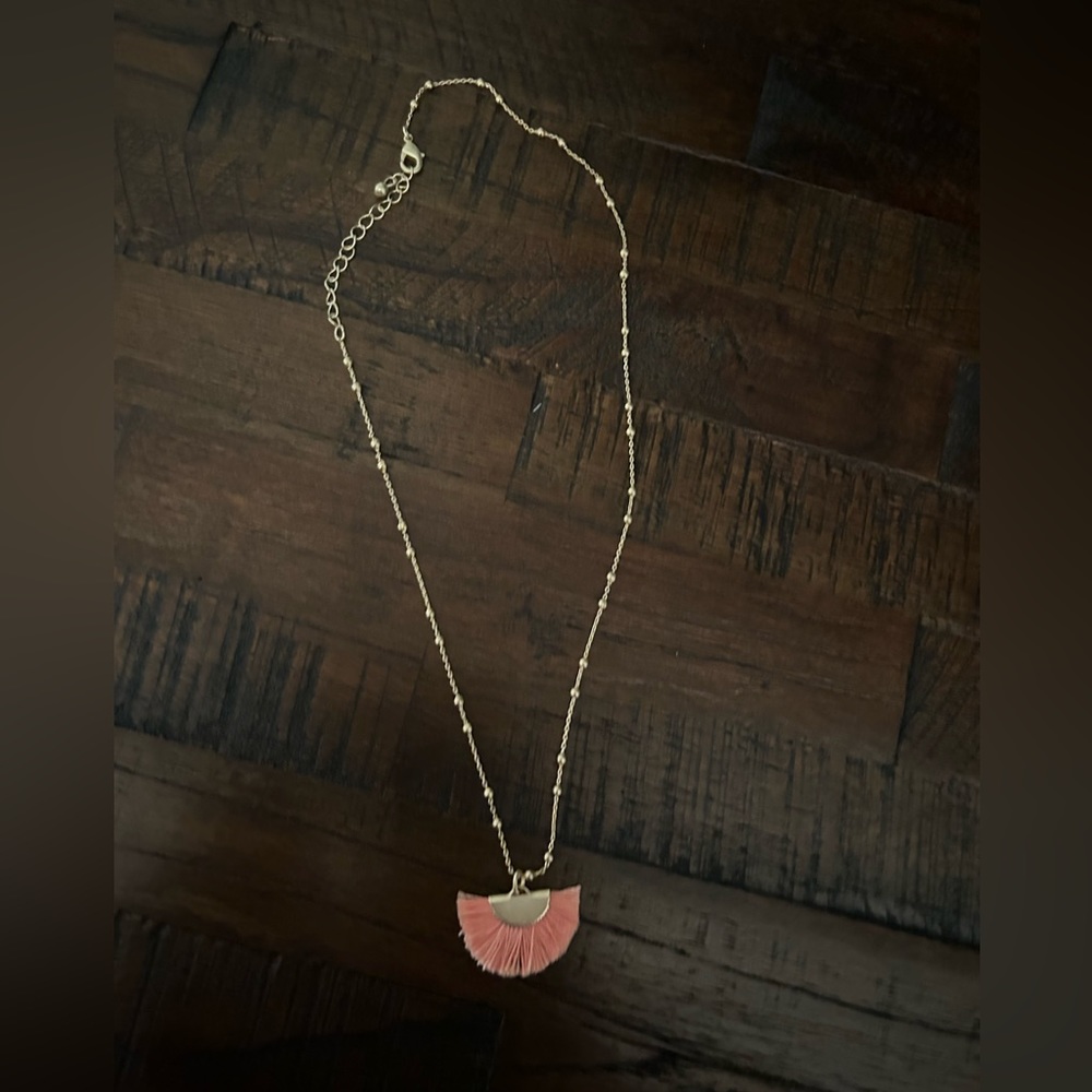 Jcrew gold with peachy pink fringe long necklace